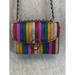 Zara‎ Basic Rainbow Striped Metallic Chain Strap Shoulder Bag Purse Crossbody
